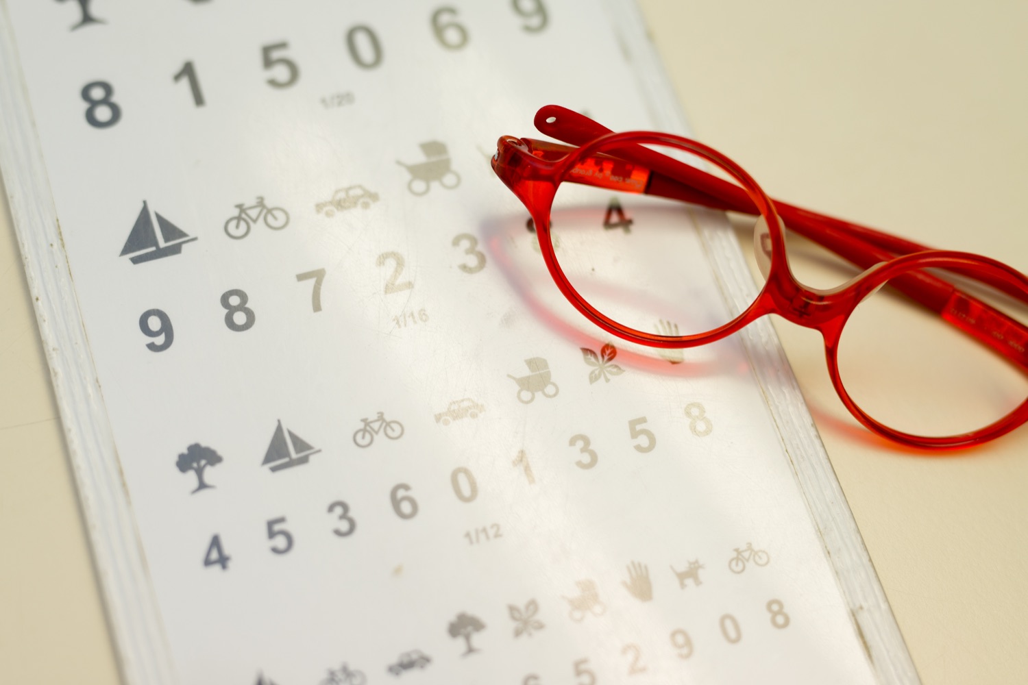 Échelle d'acuité visuelle pour enfant et paire de lunettes